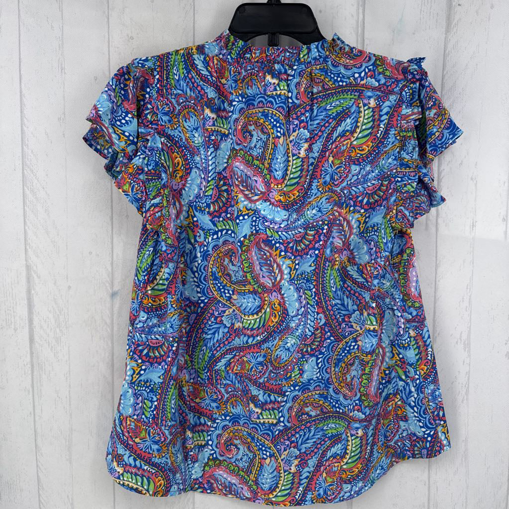 S paisley print tie front flutter slv top