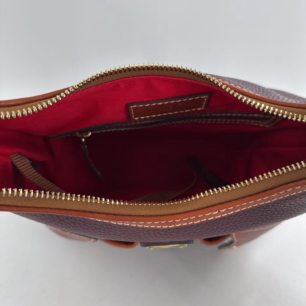 pebbled grain satchel w/ 2 outside snap pockets