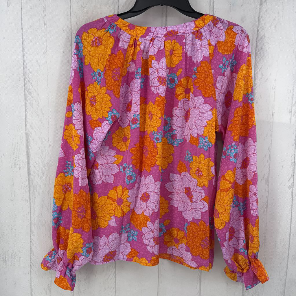 S flo print button down l/s top