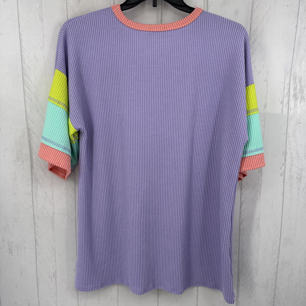 L textured colorblock slv top