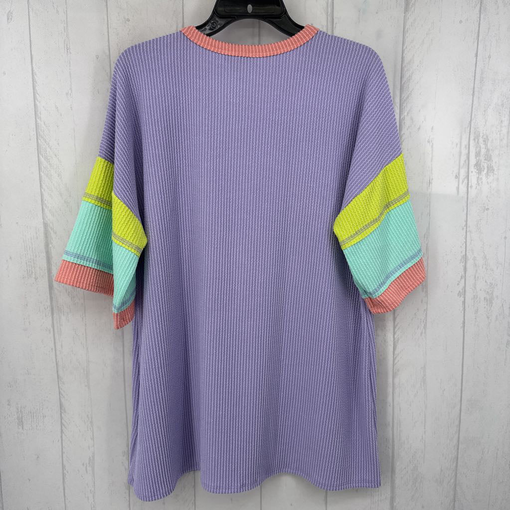 L textured colorblock slv top