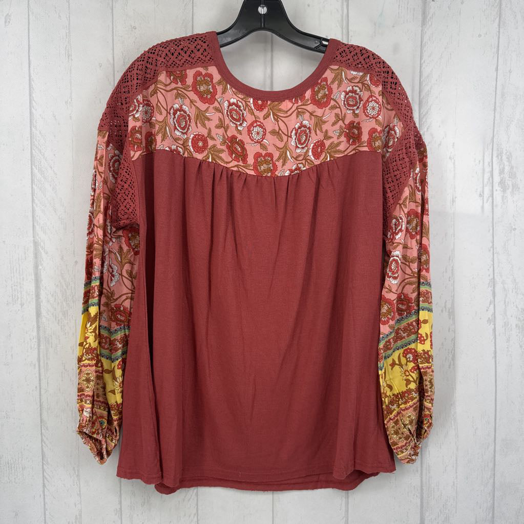 S flo print slv top l/s