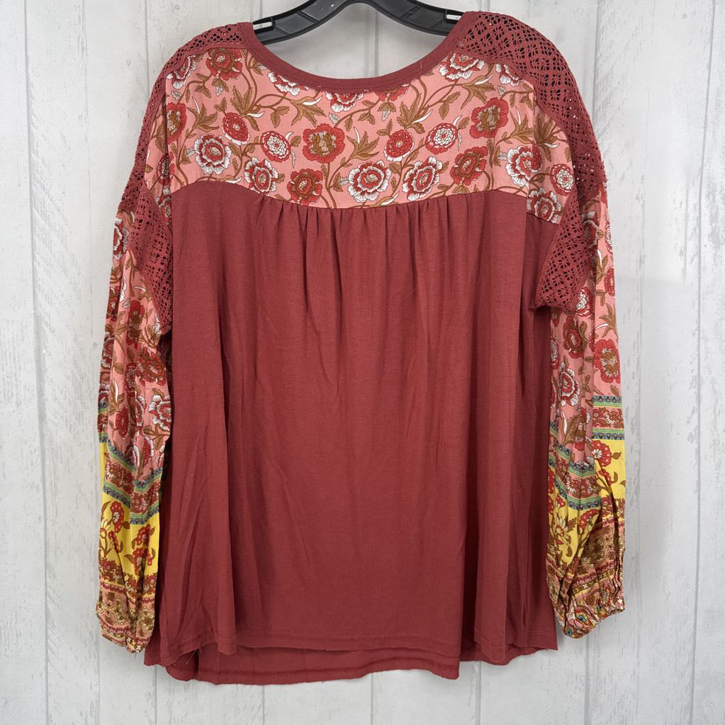 S flo print slv top l/s