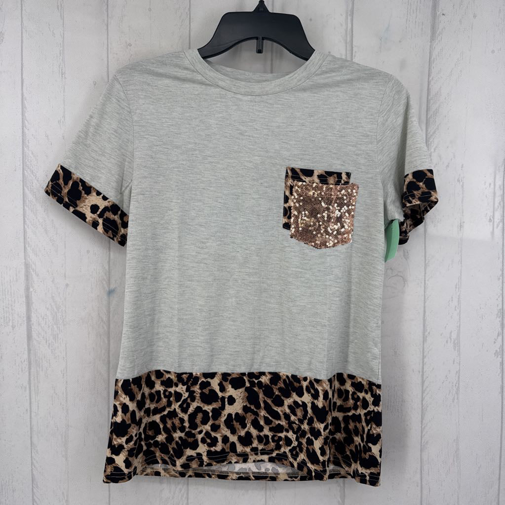 S sequin & animal print s/s tee