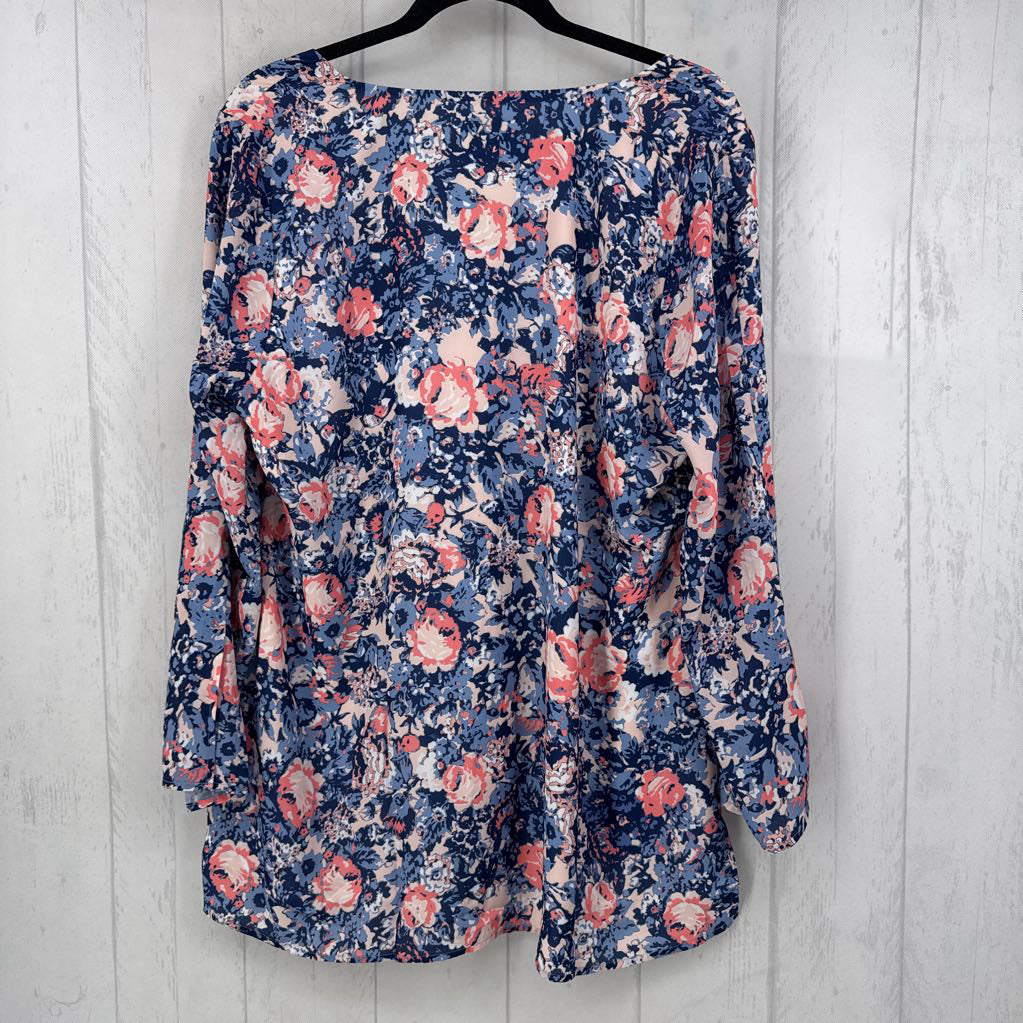 L l/s floral print v-neck hi-low top
