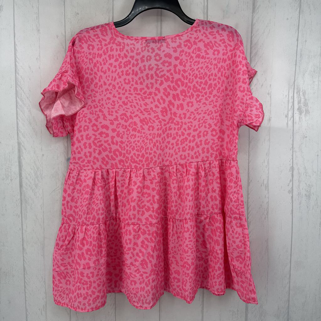 S animal print v-neck flutter slv top