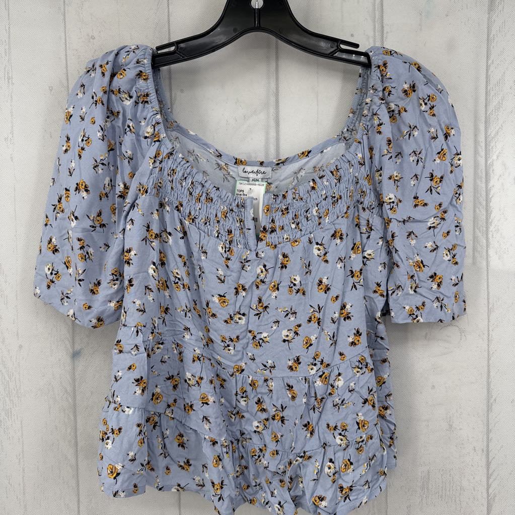 M flo print notch neck cropped s/s top