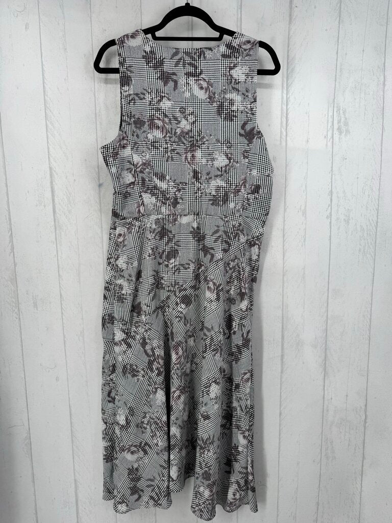 R119 14 houndstooth/flower print slvls midi dress