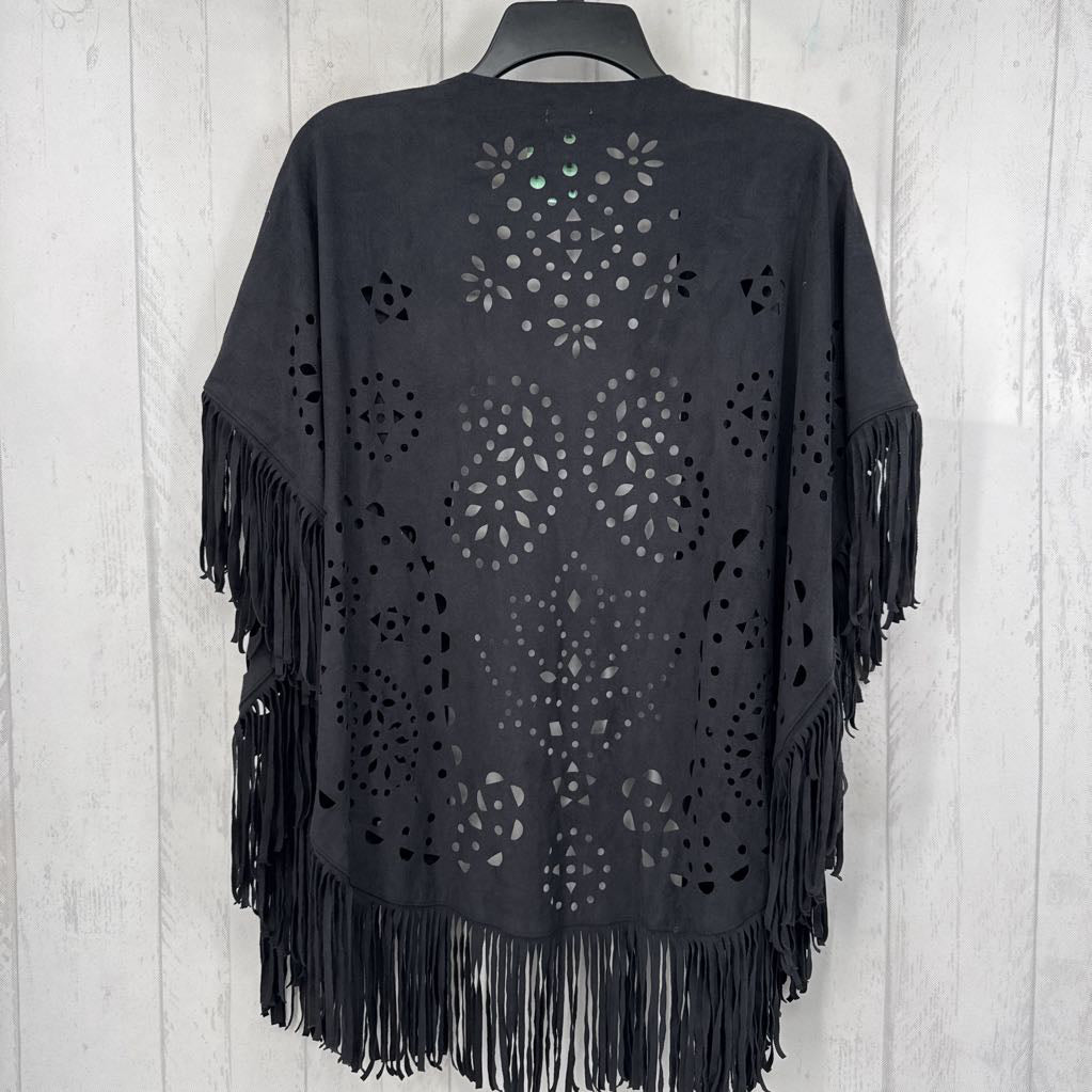 L faux suede fringe poncho