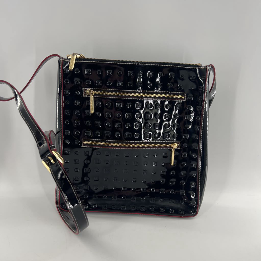 patent embossed zip pockets crossbody
