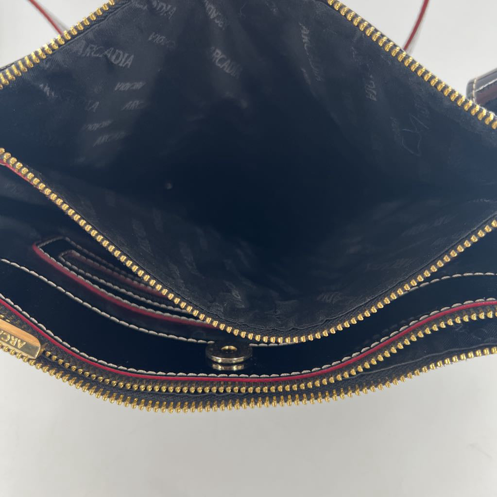 patent embossed zip pockets crossbody