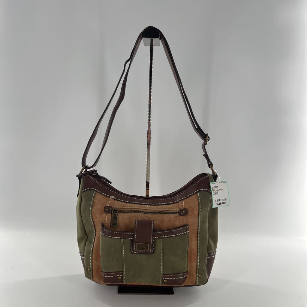 2pc colorblock vegan leather shoulder bag w/wristlet