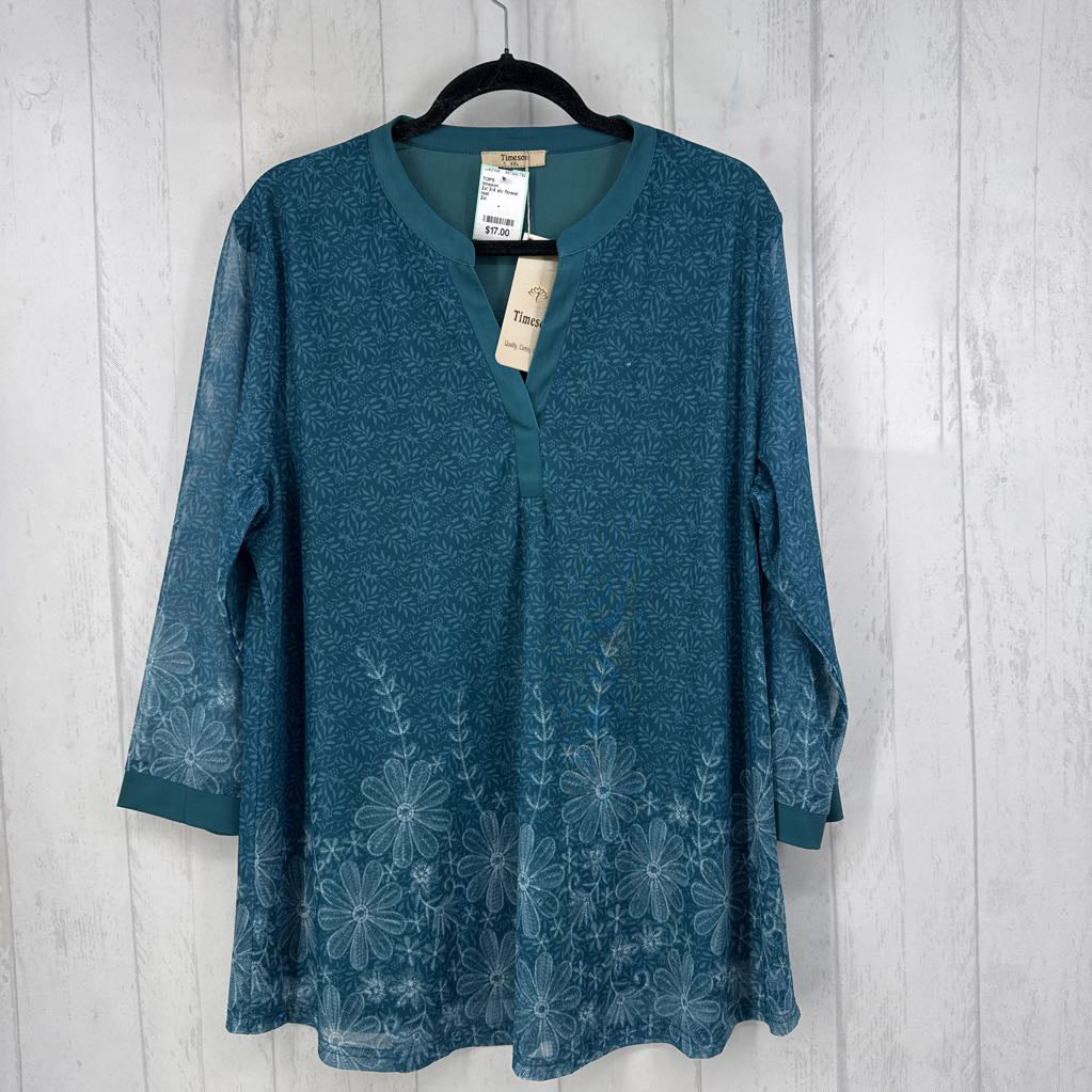 2xl 3/4 slv flower print v-neck top
