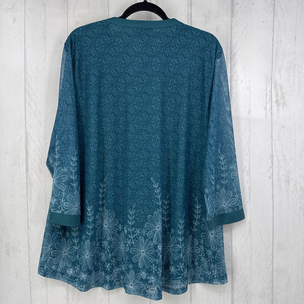 2xl 3/4 slv flower print v-neck top