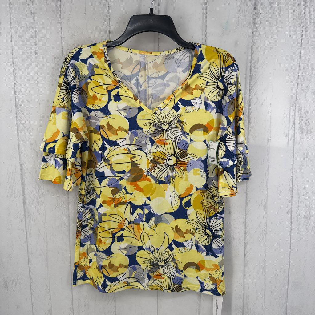 S flo print ruffled slv top
