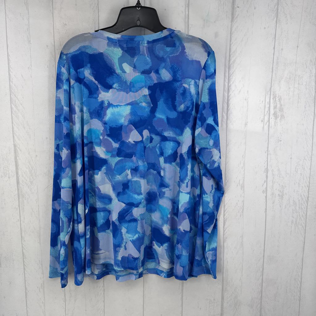 L printed mesh button down l/s top
