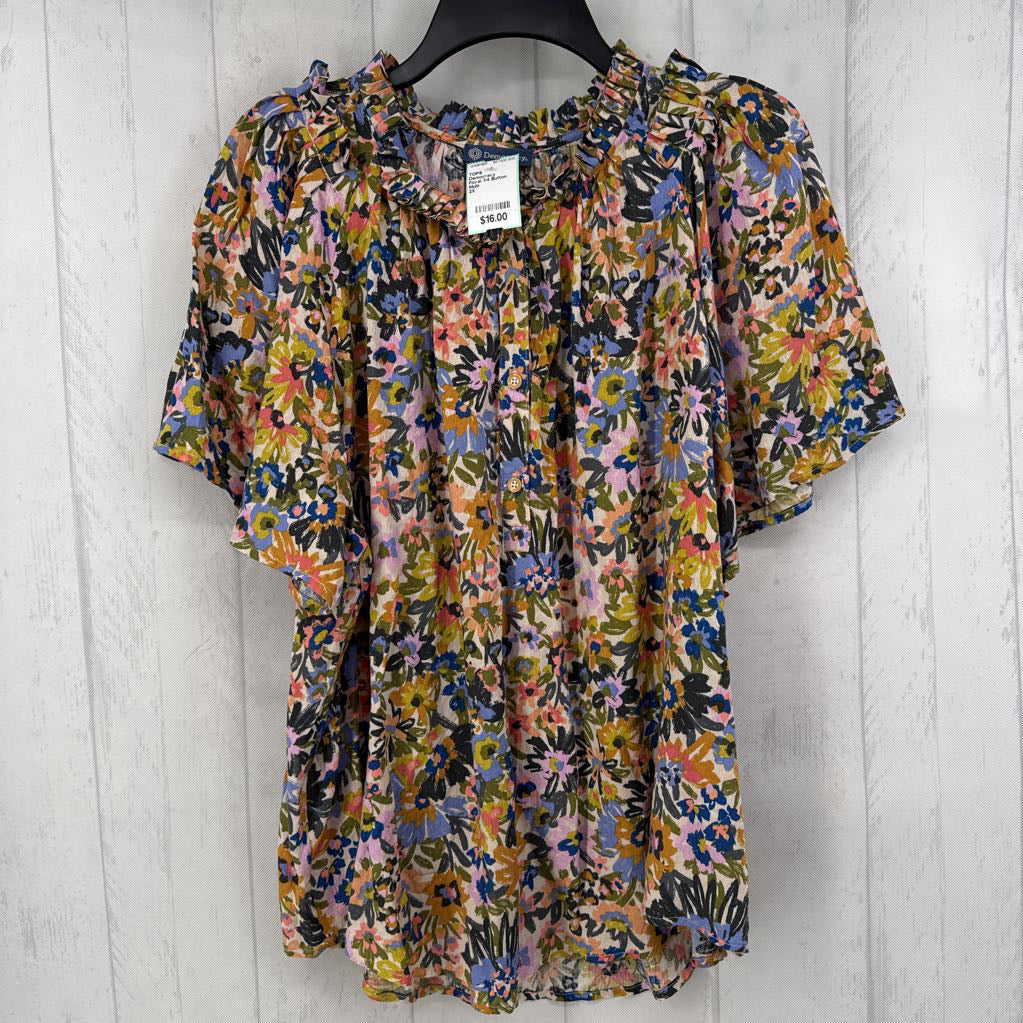 Floral 1/4 Button Down s/s Blouse