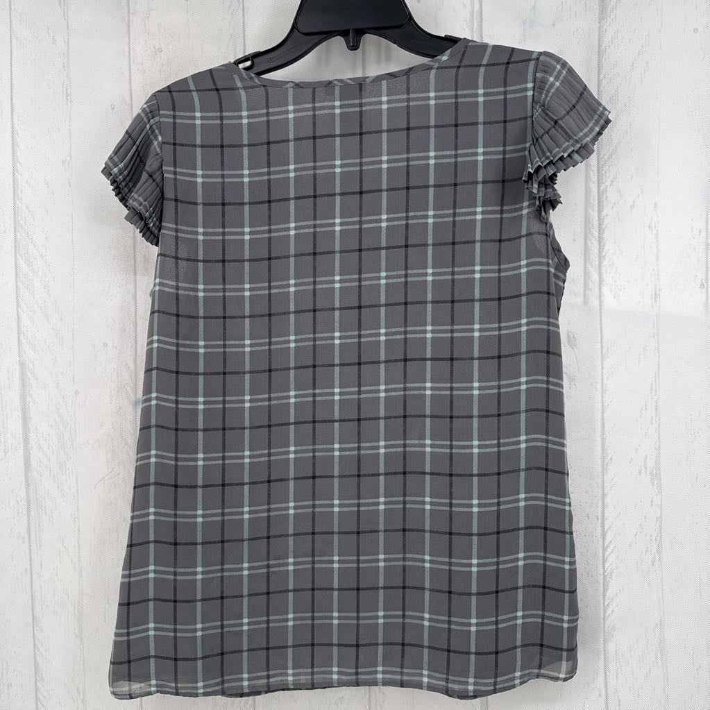 S accordion ruffle slv plaid top