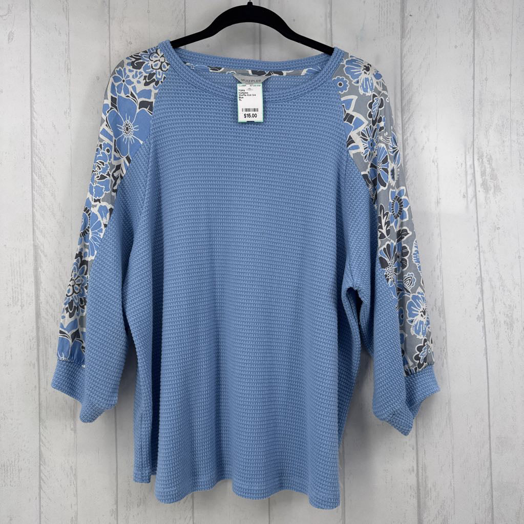 Waffle Knit 3/4 Sleeve Top