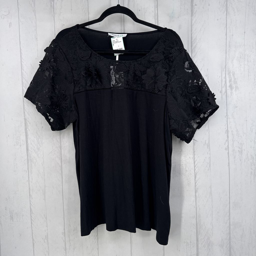 1x crochet flower lace s/s scoop neck top