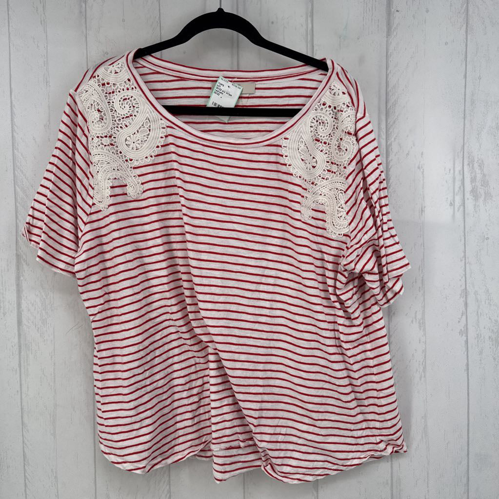 20/22 s/s stripe crochet lace top