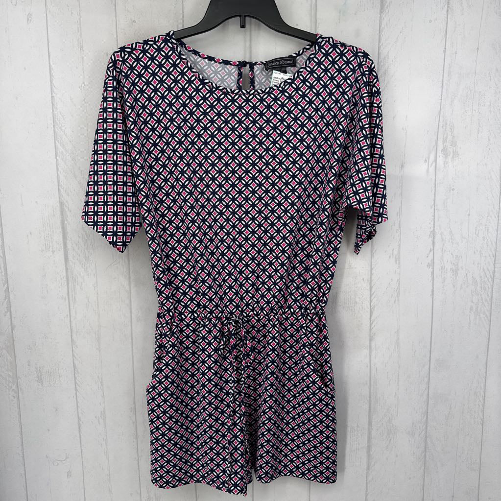 S printed drawstring waist s/s romper