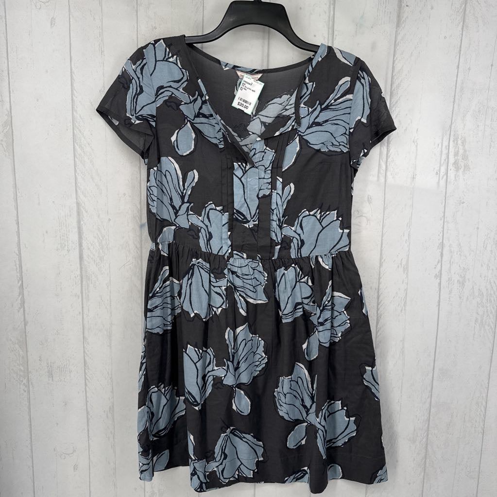 XS flo print split neck s/s twill dress