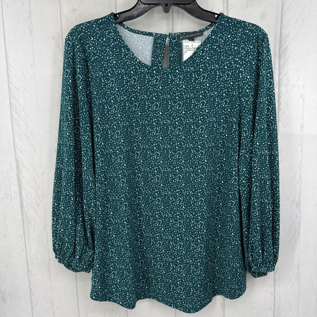 L animal print 3/4 slv top
