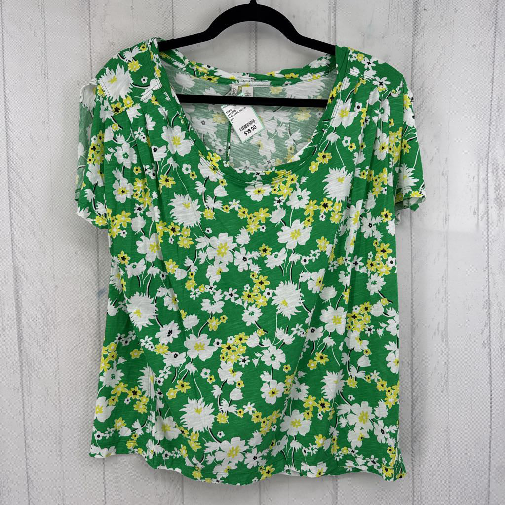 L flo print scoop neck s/s tee