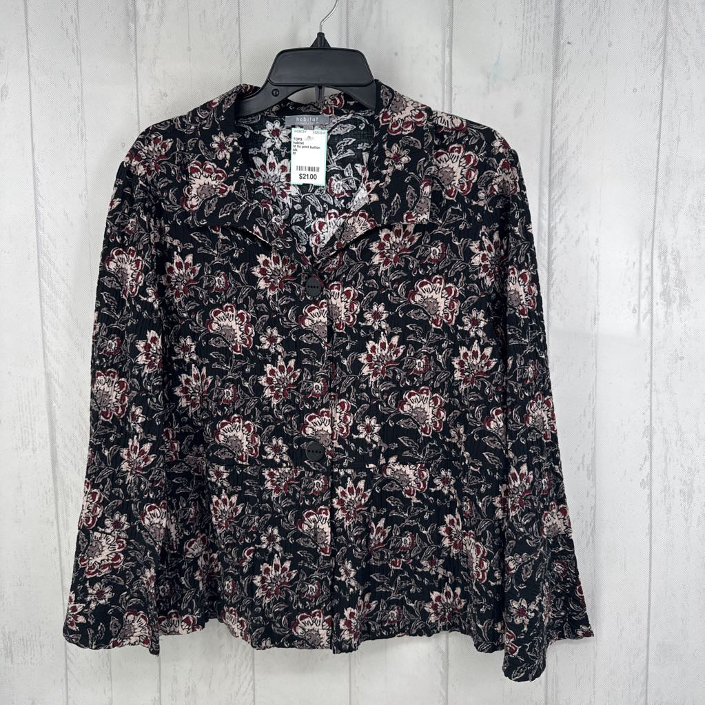 M flo print button down l/s top