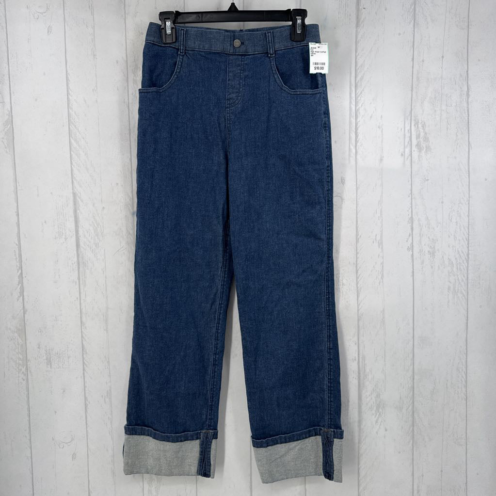High Waist Cuffed Straight Leg Jeans