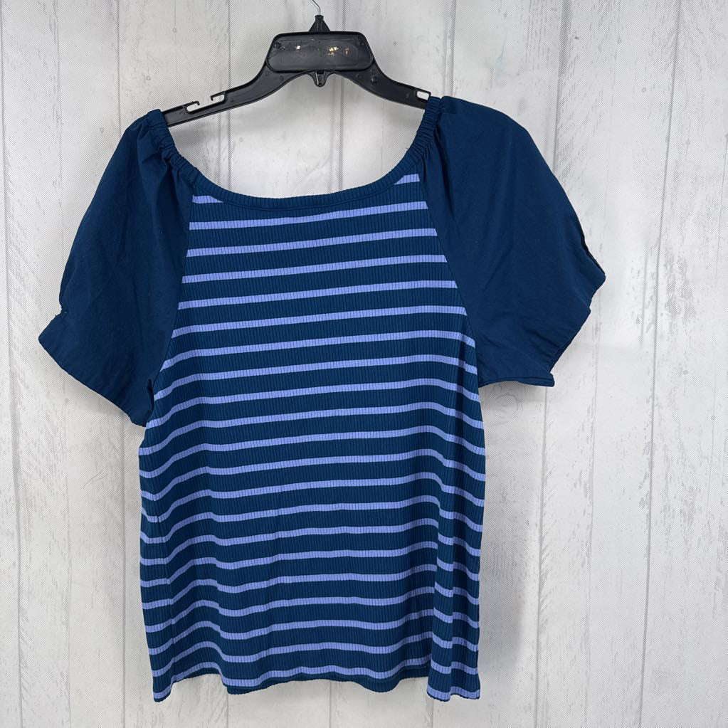 L ribbed striped pouff slv top s/s
