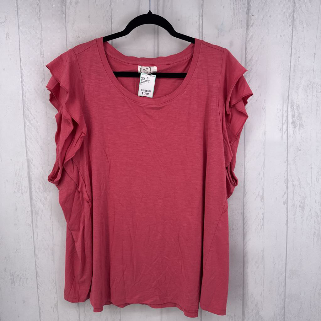 2X ruffled slv crewneck top