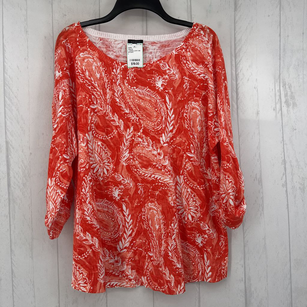 L paisley print tab slv top