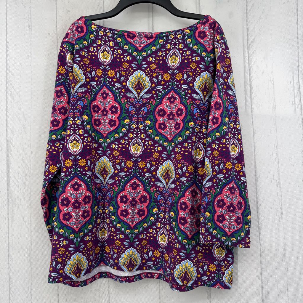 L flo print round neck 3/4 slv tee