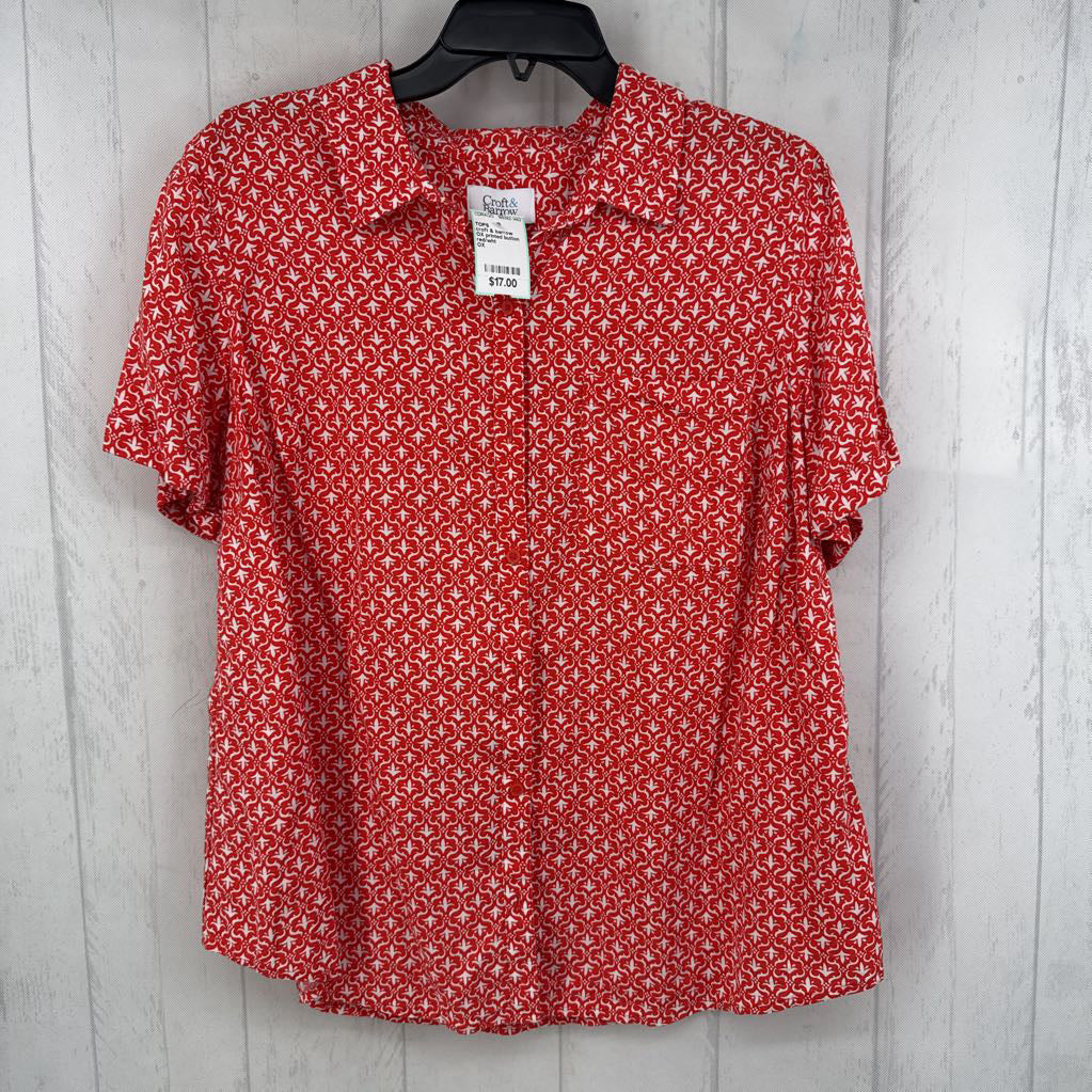 OX printed button down s/s top