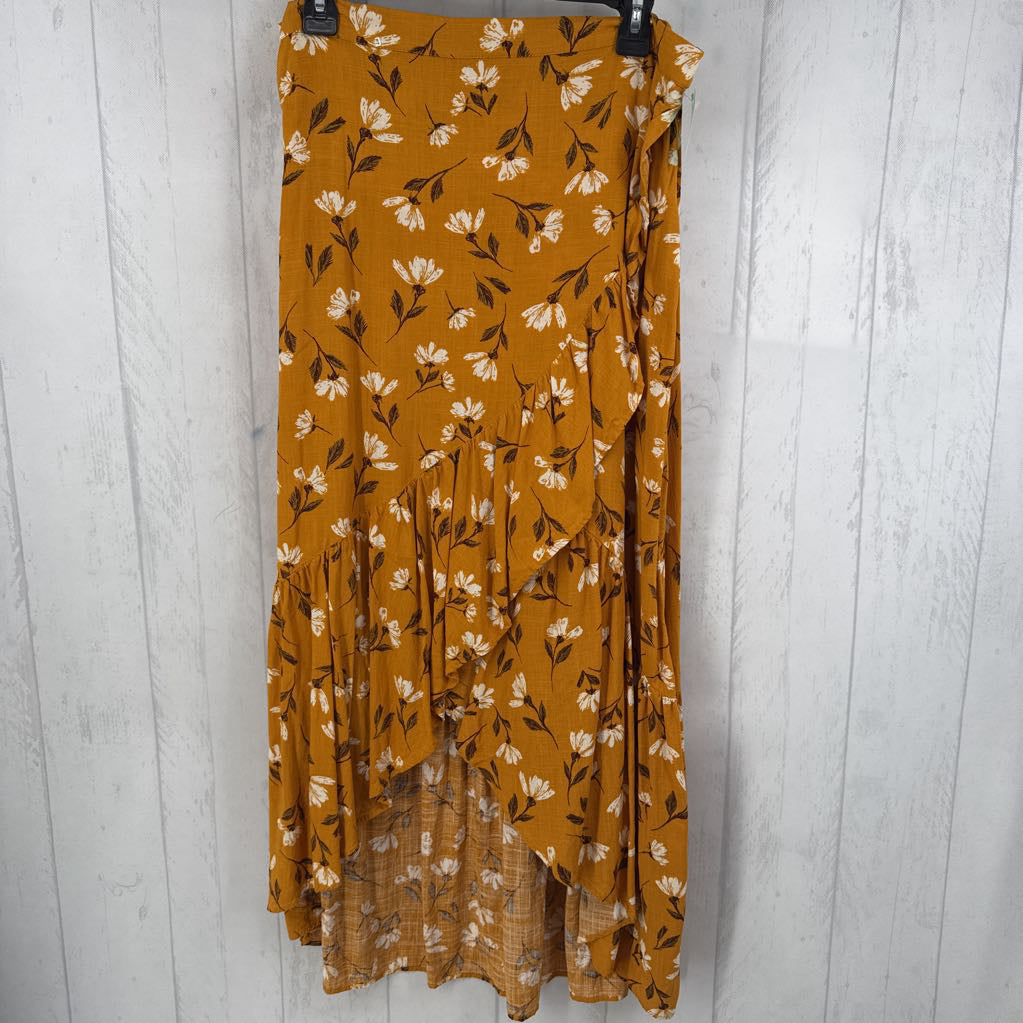 L flo print ruffled wrap skirt