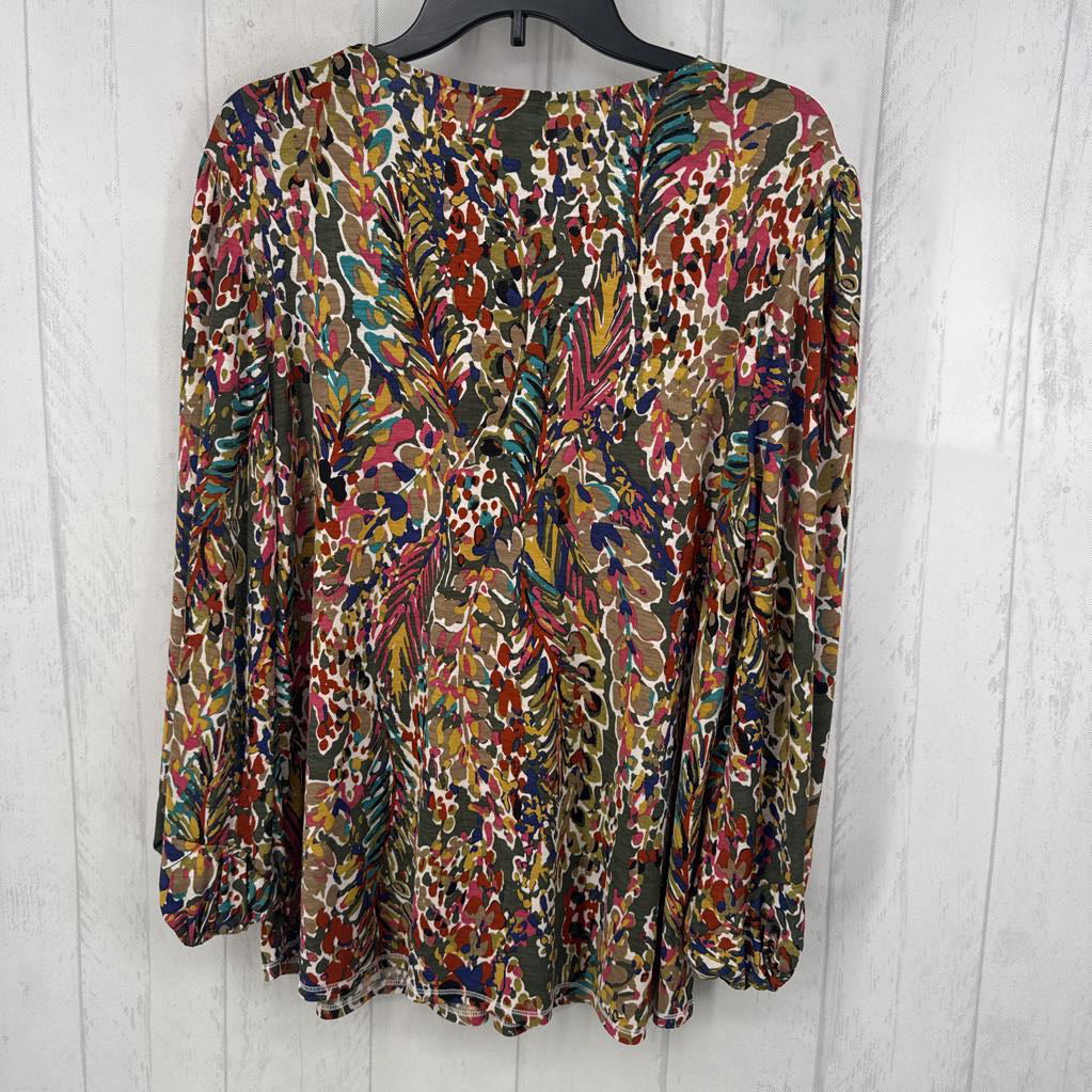 L printed v-neck l/s top
