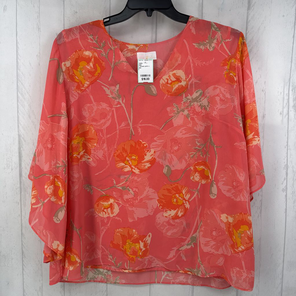 L flower print v-neck top