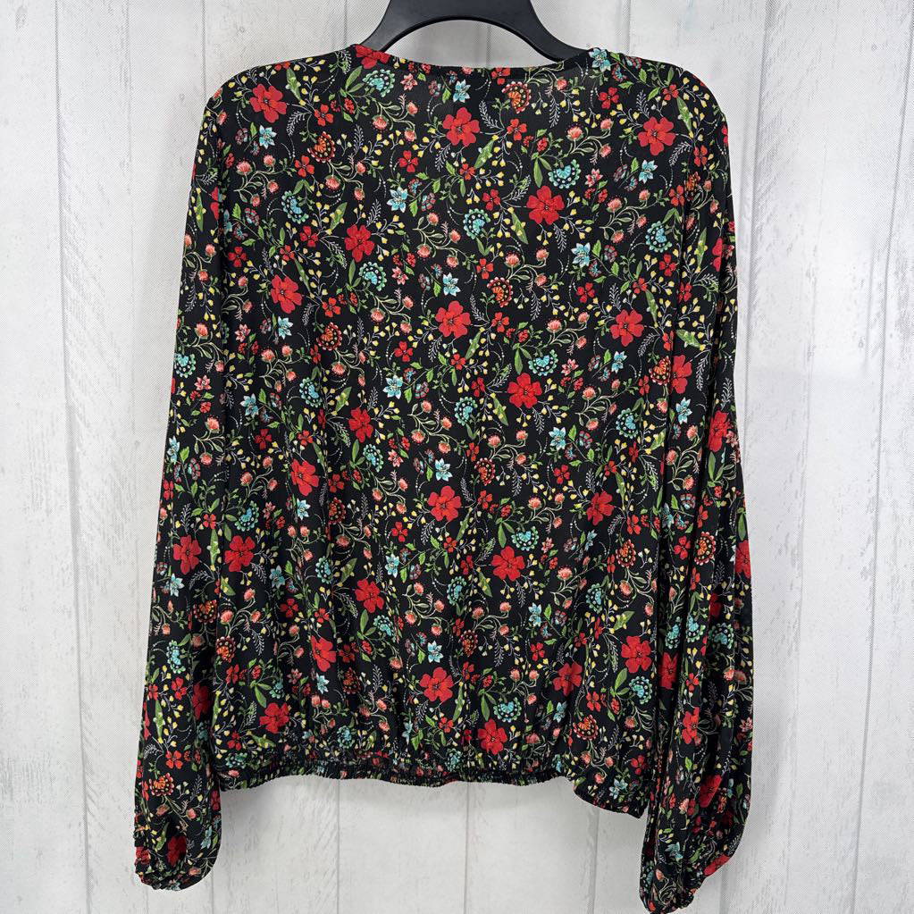 L l/s flower print v-neck top