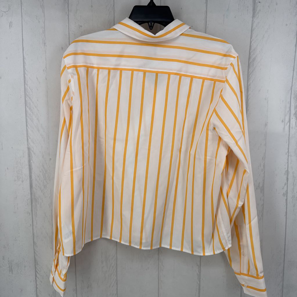 L l/s stripe button crop shirt