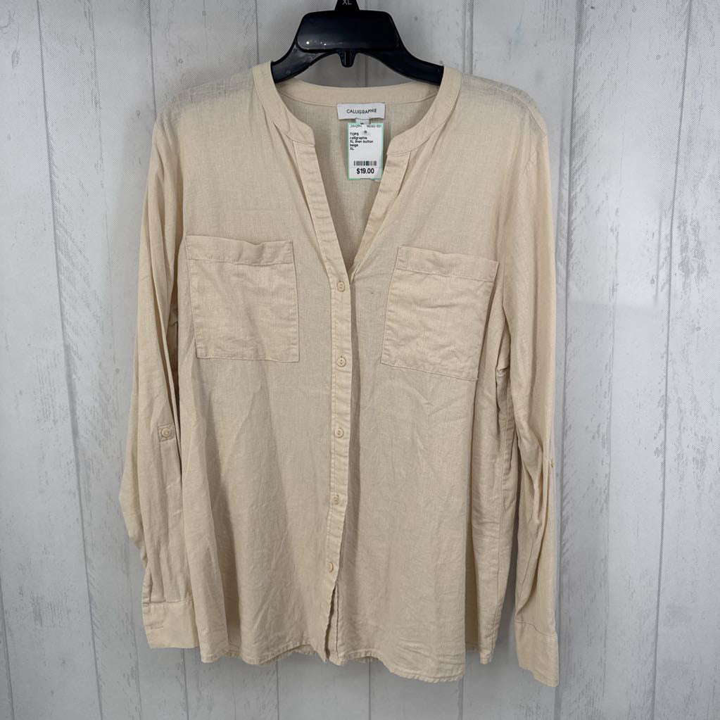 XL linen button down l/s top