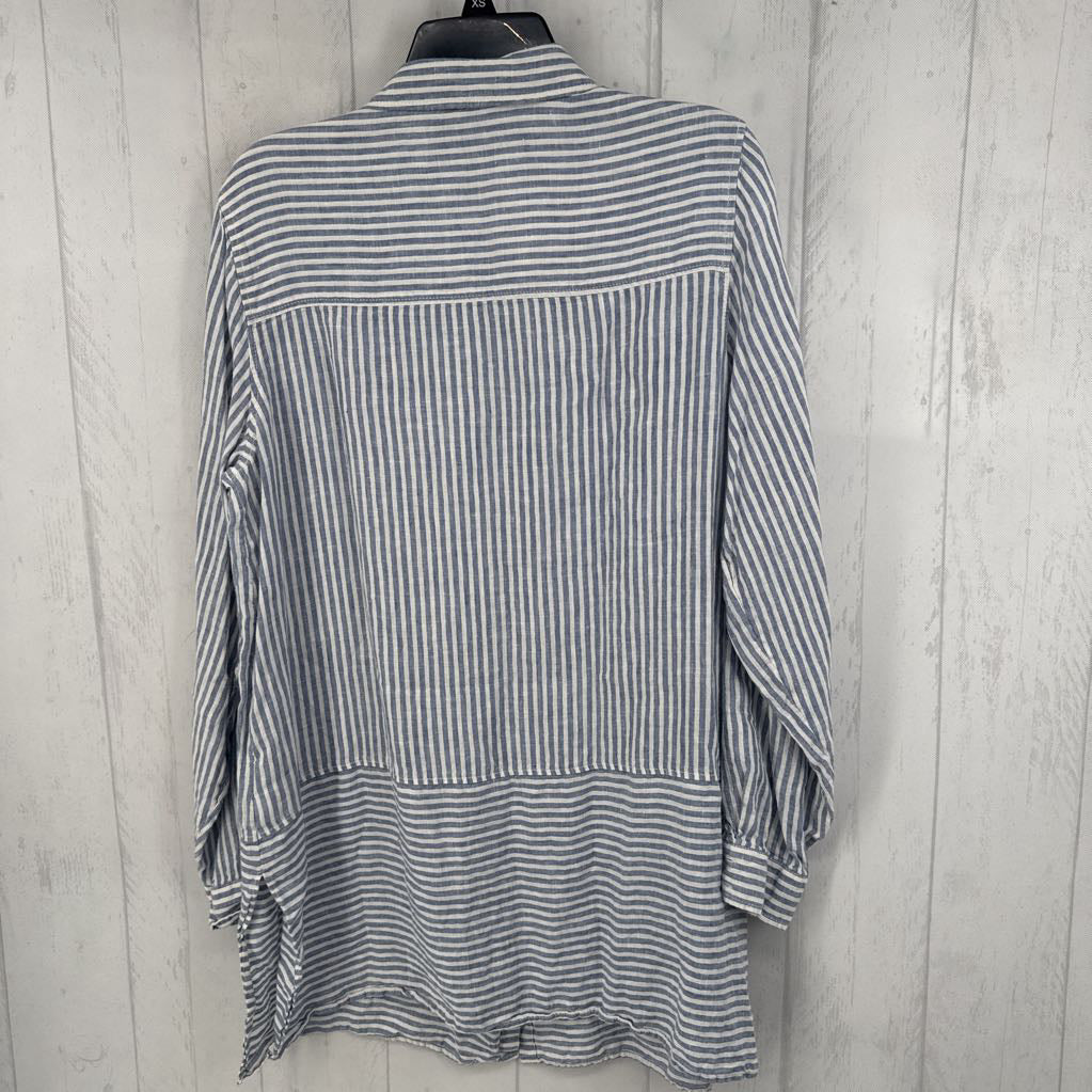 L linen striped button down l/s top