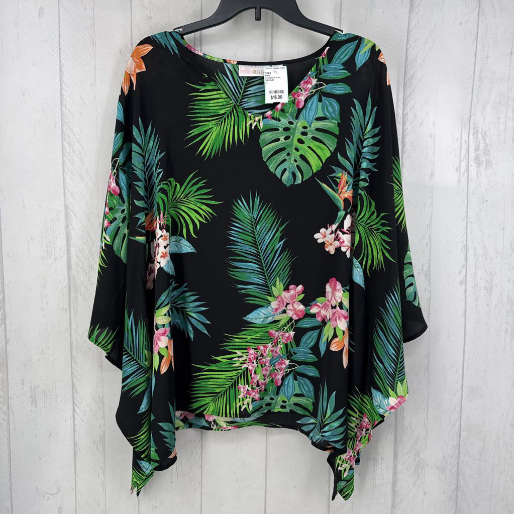 L tropical print poncho style top