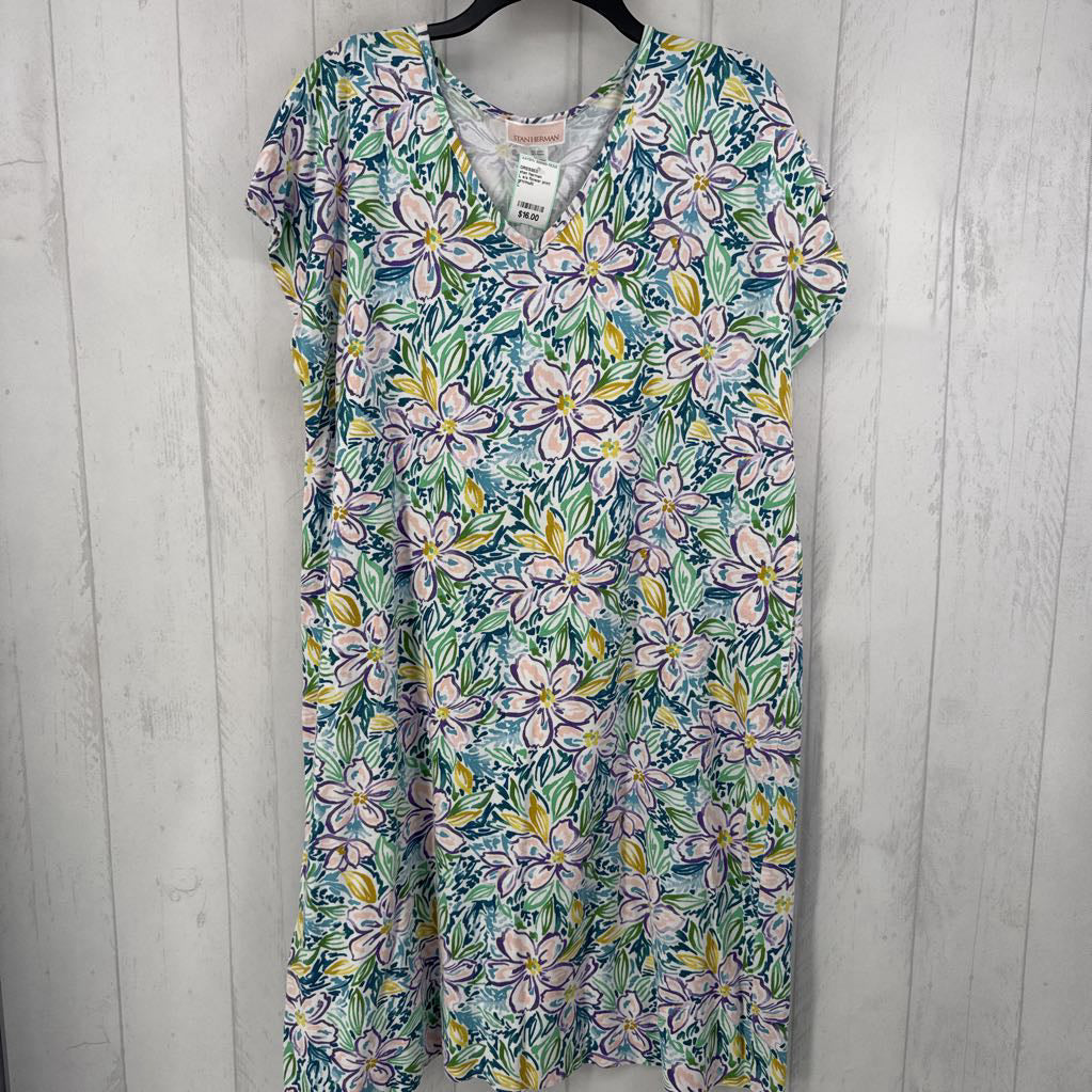 L s/s flower print v-neck maxi dress