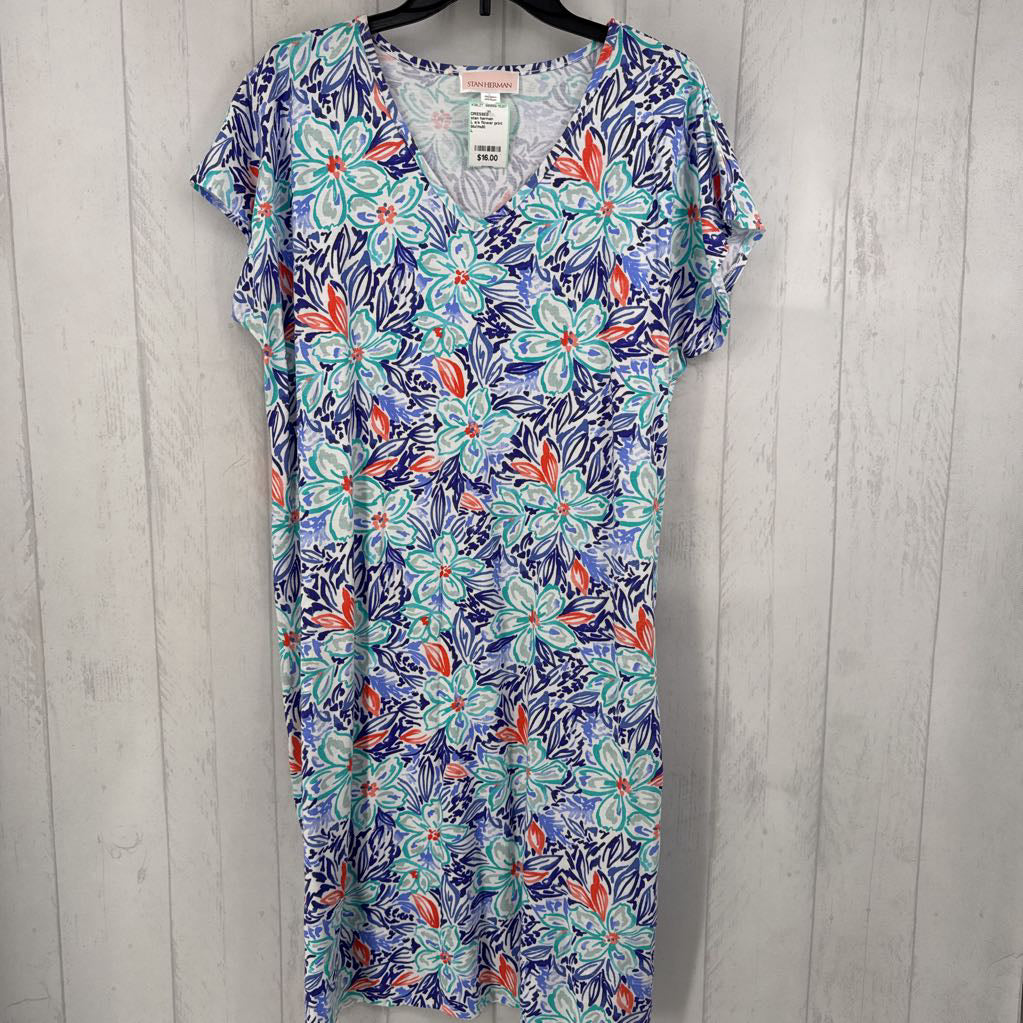 L s/s flower print v-neck maxi dress