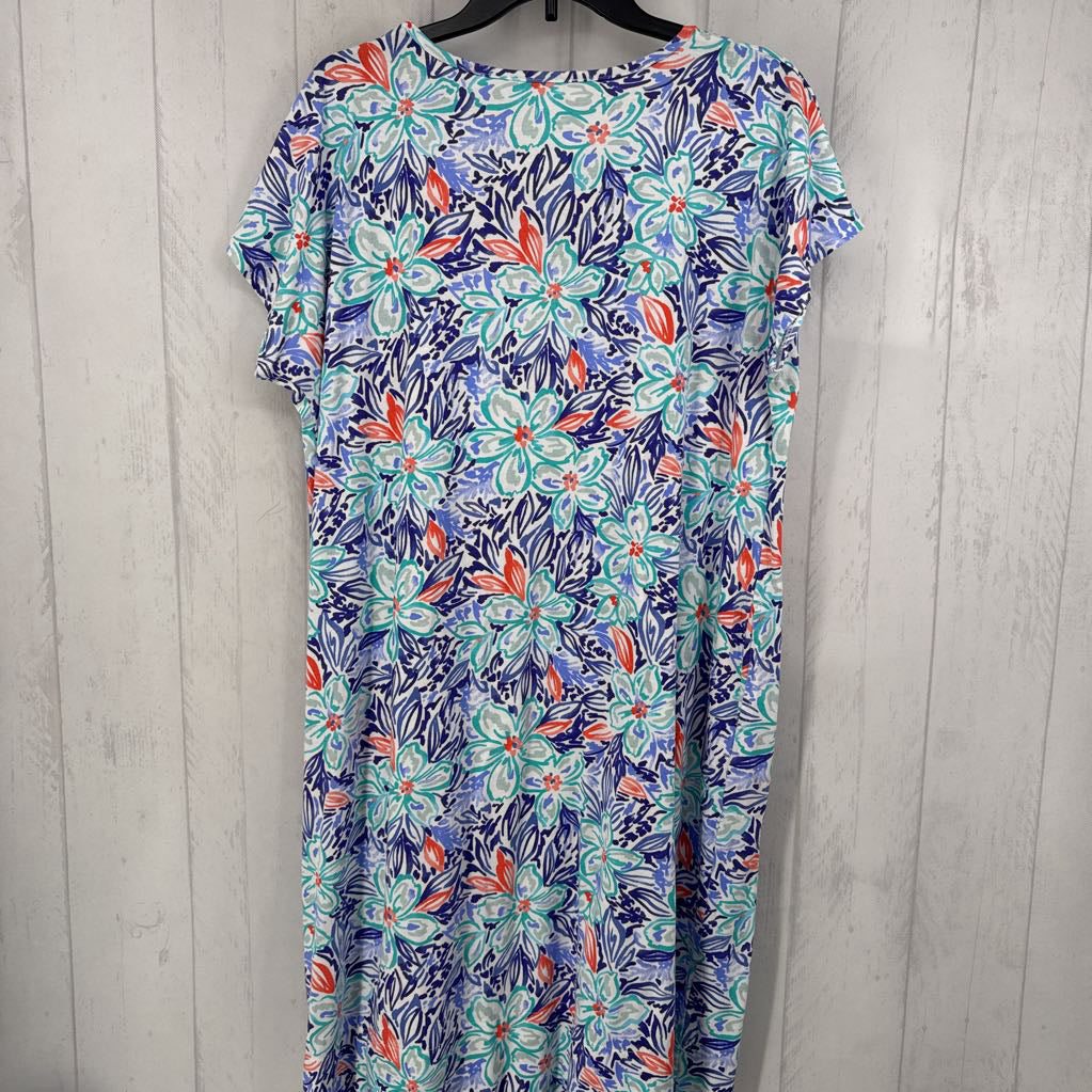 L s/s flower print v-neck maxi dress