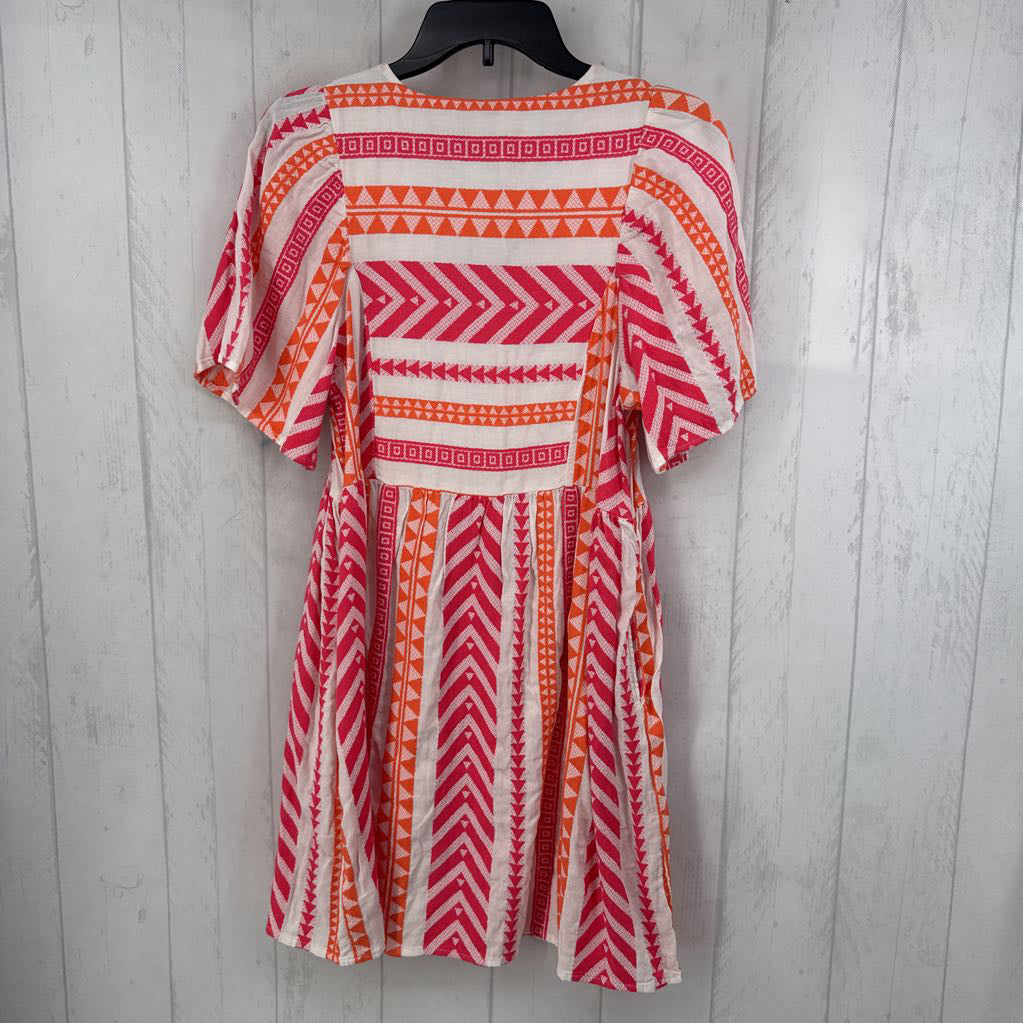 S woven pattern v-neck s/s dress