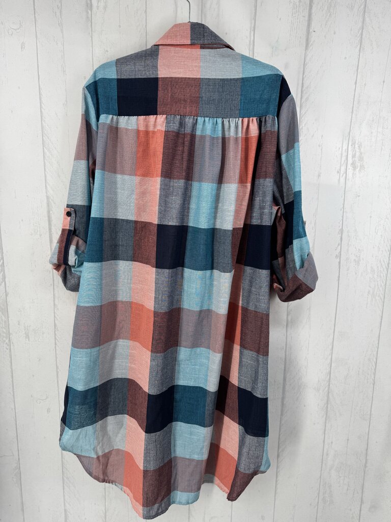 4XL plaid button down hi-lo tab slv top