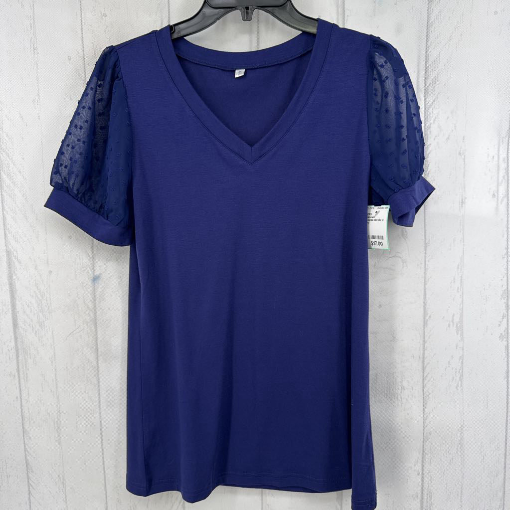 S swiss dot slv v-neck top